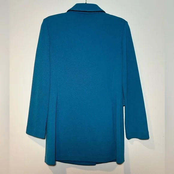 St. John Double Milano Knit Blazer with Silk Piping in Turquoise - Picture 4 of 6